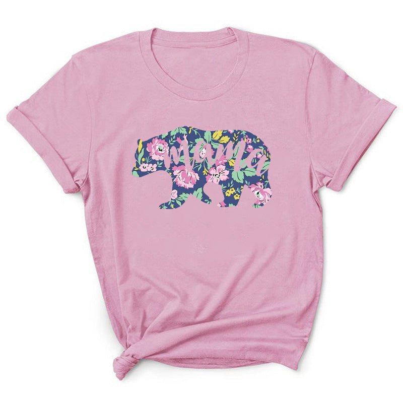 Mama Pattern Printed Short Sleeve Round Neck T-shirt Casual Fashion