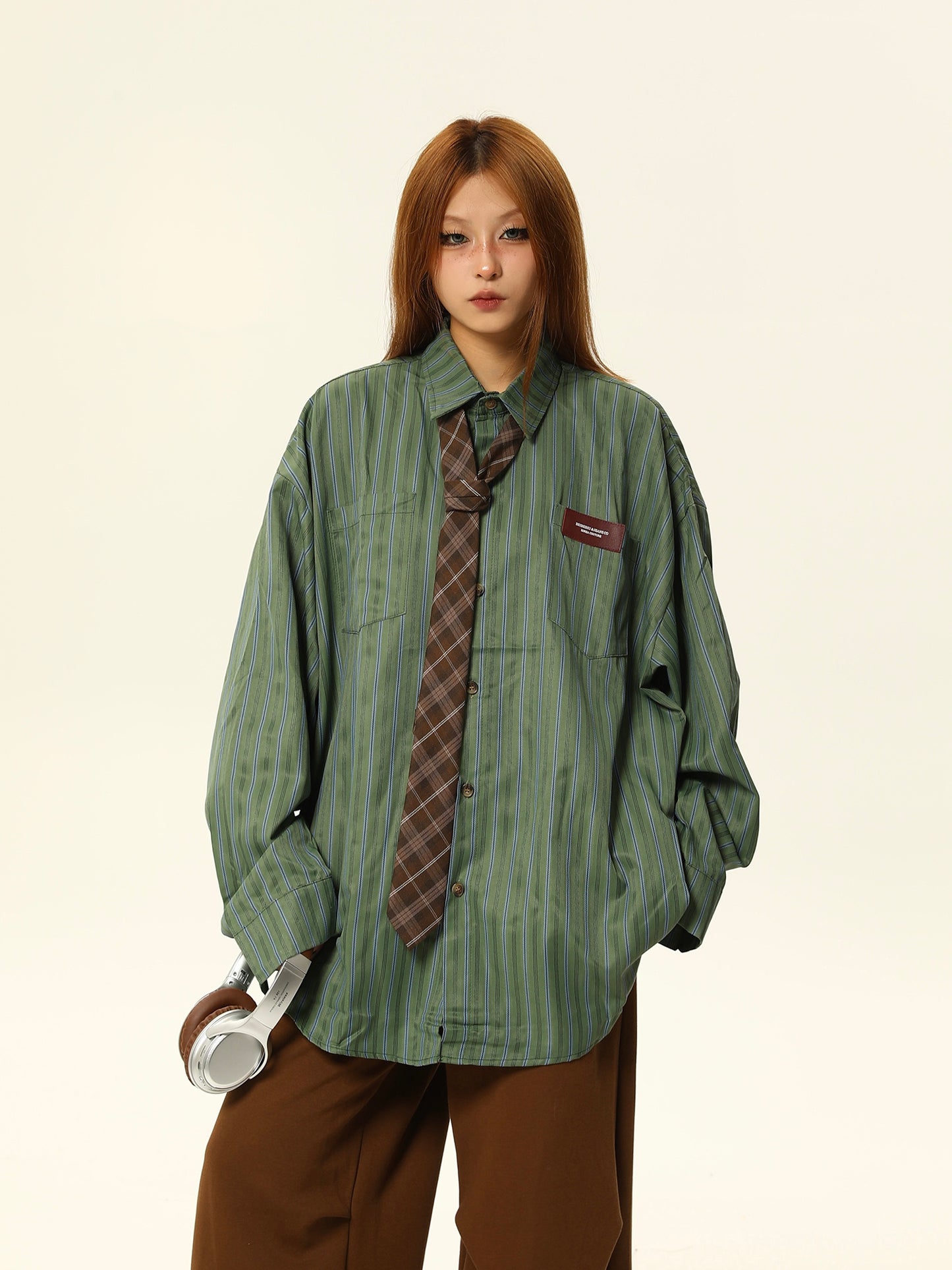 Striped Polo Long Sleeve Shirt Couple Loose Top