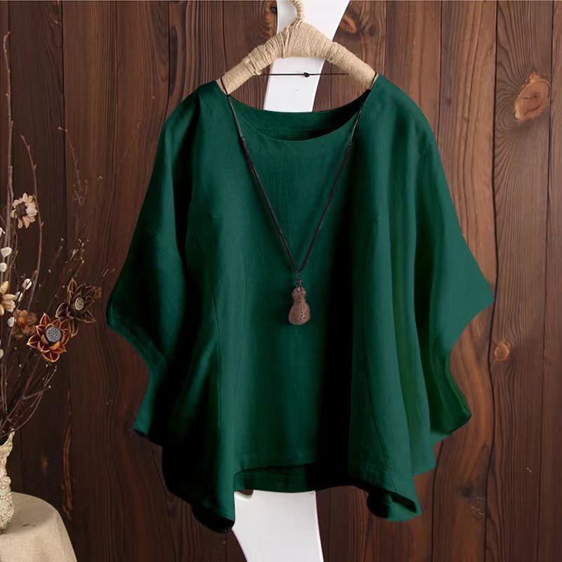 Women's Loose Solid Color Batwing Sleeve Short Sleeve T-shirt