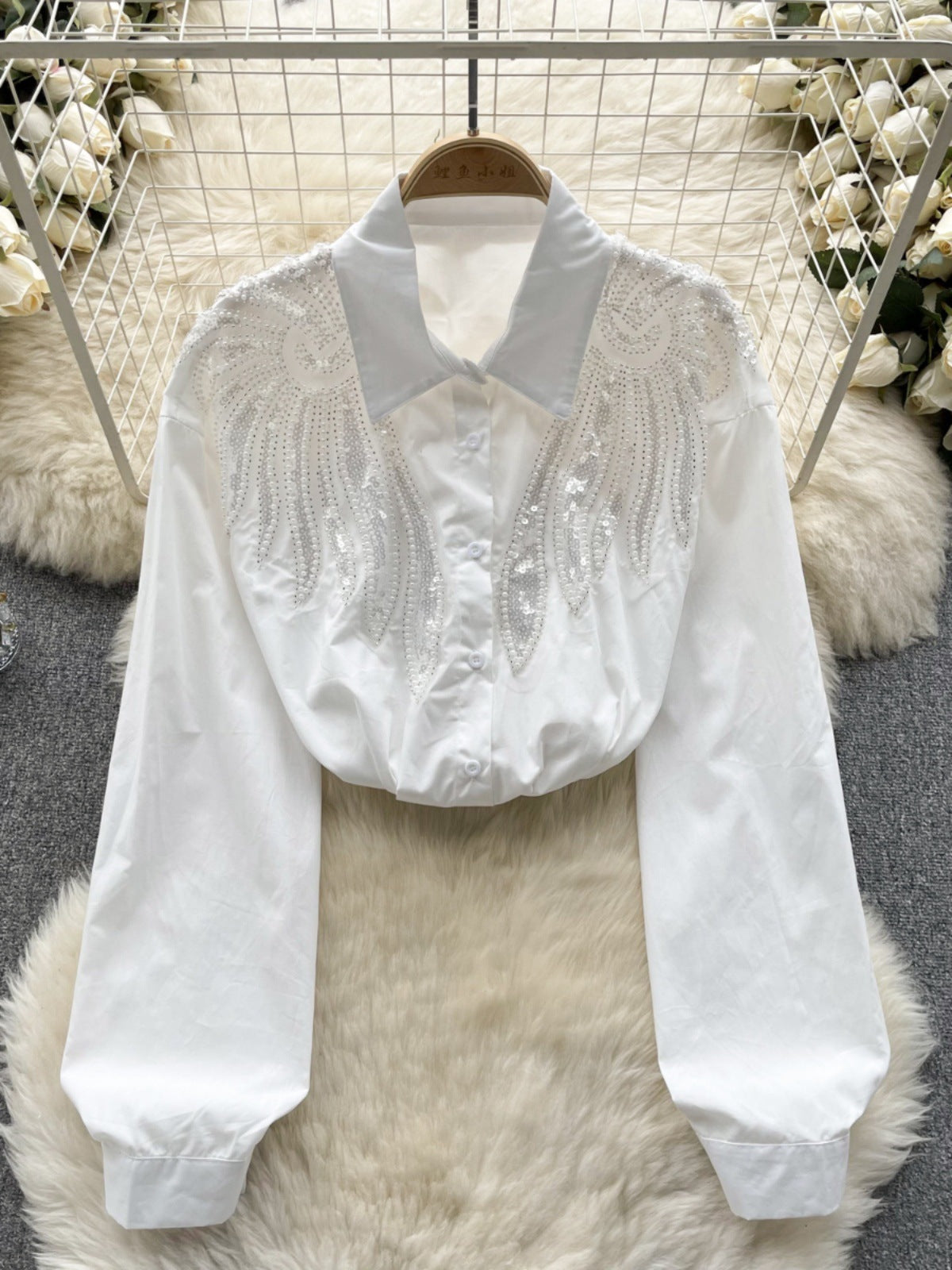 Shirt Women's Design Sense Heavy Industry Beads Sequins