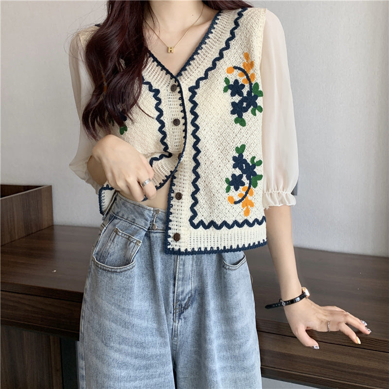 Women's French Embroidery Design Sense Cardigan Top
