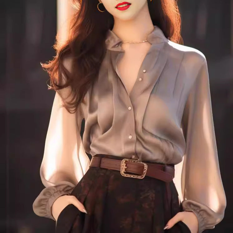 Chic And Beautiful Small Top Gray Shirt Women