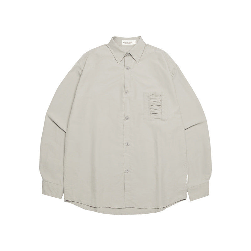 Retro Wrinkle Dry Pocket Design Shirt Loose Long Sleeve