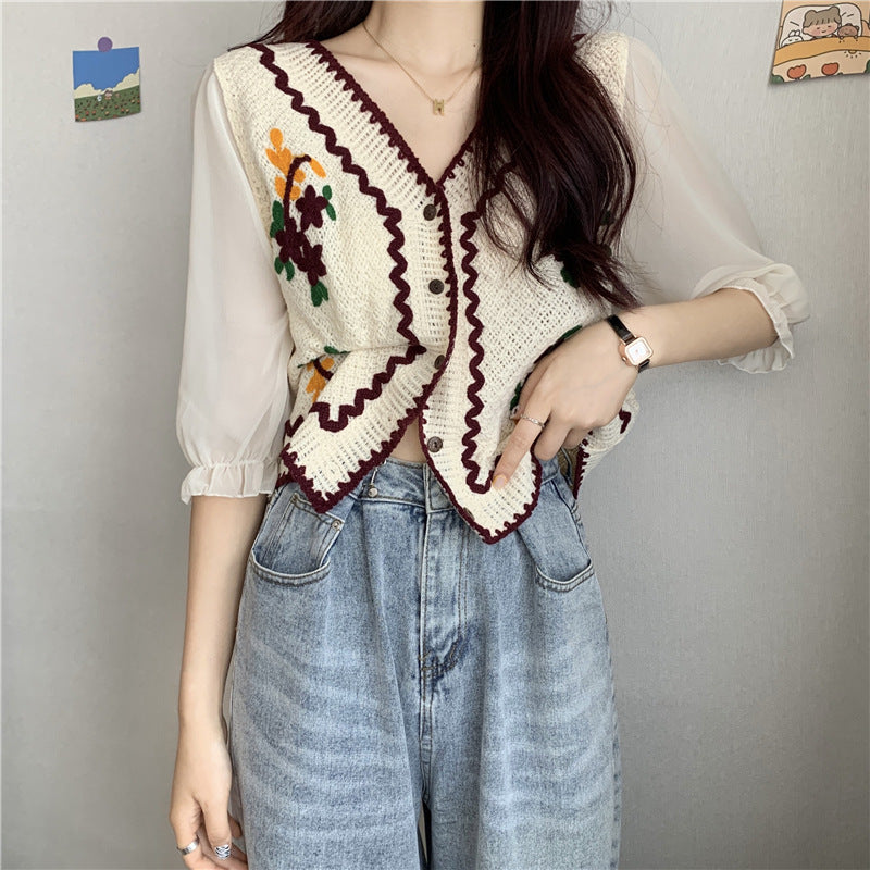 Women's French Embroidery Design Sense Cardigan Top
