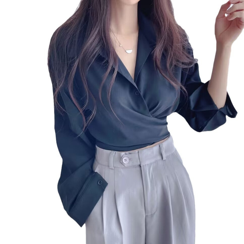 Waist-tight Slimming Lace-up Single-breasted Short Shirt