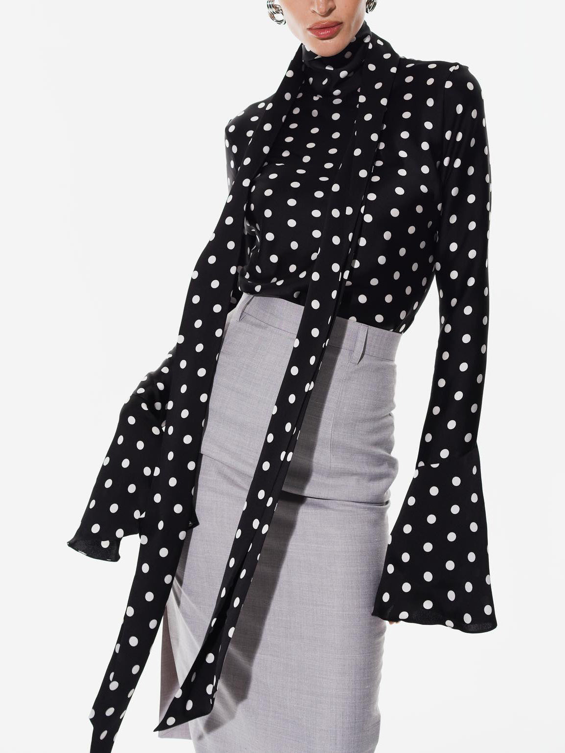 Polka Dot Strappy Bell Sleeve Blouse