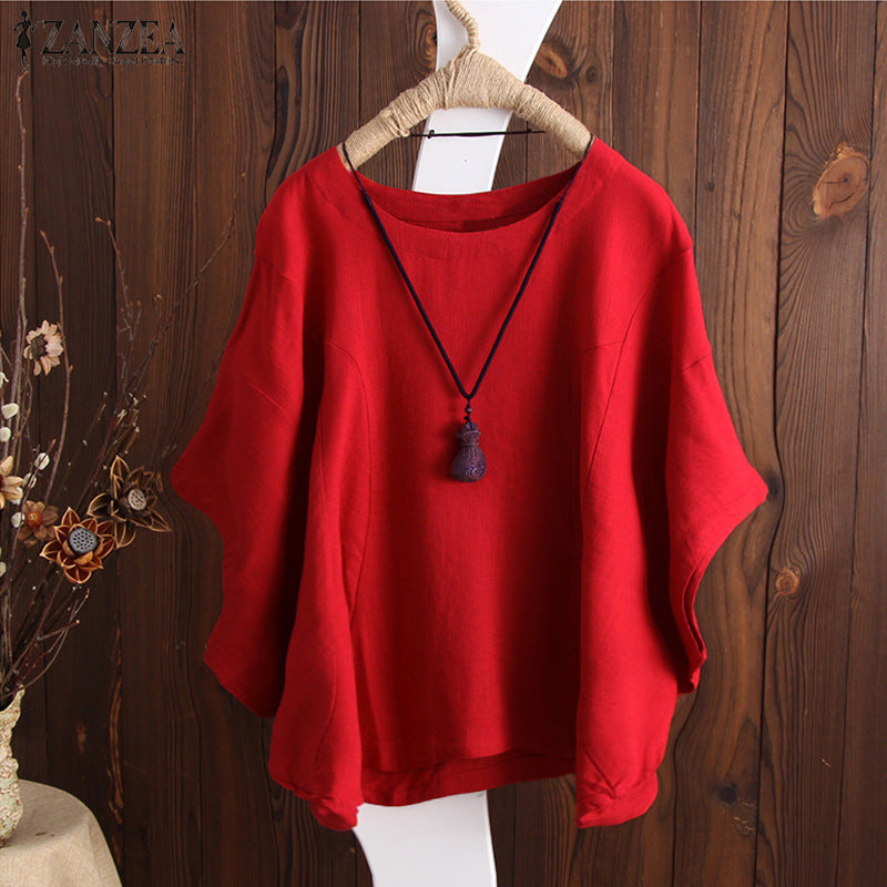 Women's Loose Solid Color Batwing Sleeve Short Sleeve T-shirt