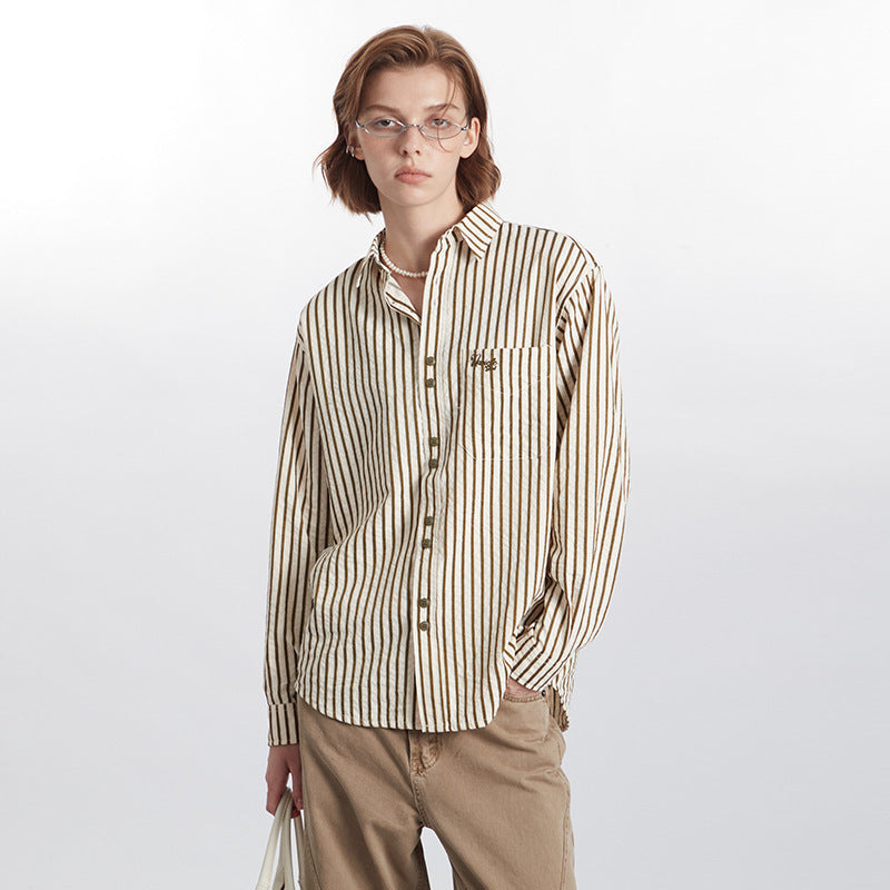 European And American Striped Shirt Women's Autumn Winter Retro Fashion