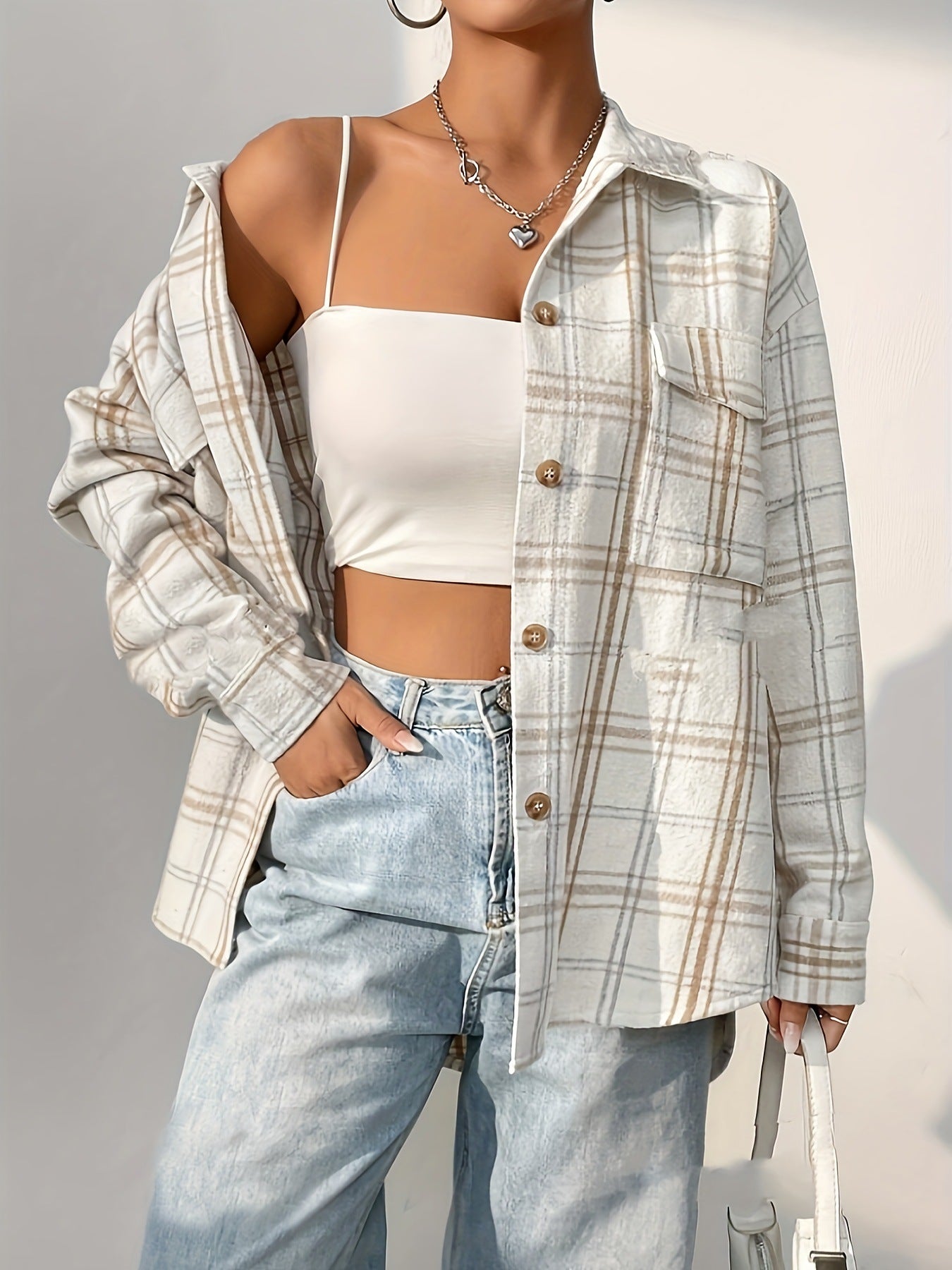 European And American Leisure Mid-length Plaid Shirt Jacket Cardigan Shirt