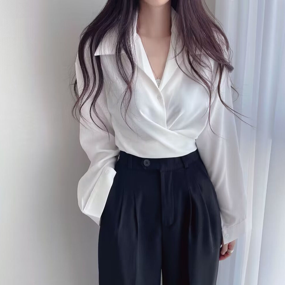 Waist-tight Slimming Lace-up Single-breasted Short Shirt