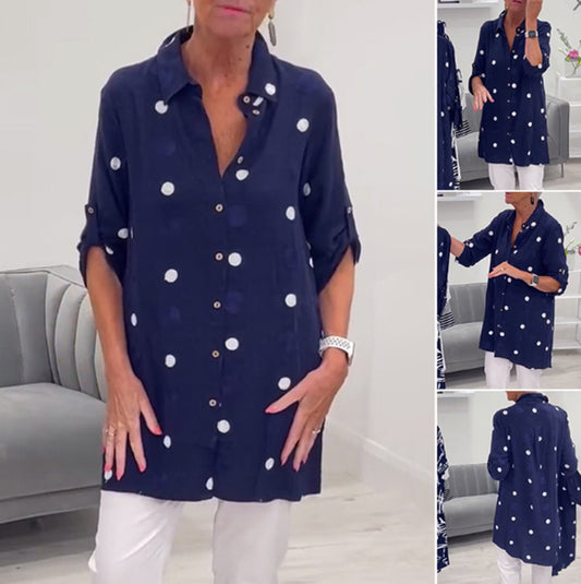 Printed Loose Lapel Long Sleeves Button Shirt Top
