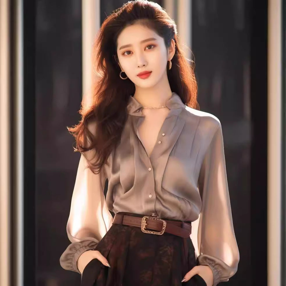Chic And Beautiful Small Top Gray Shirt Women