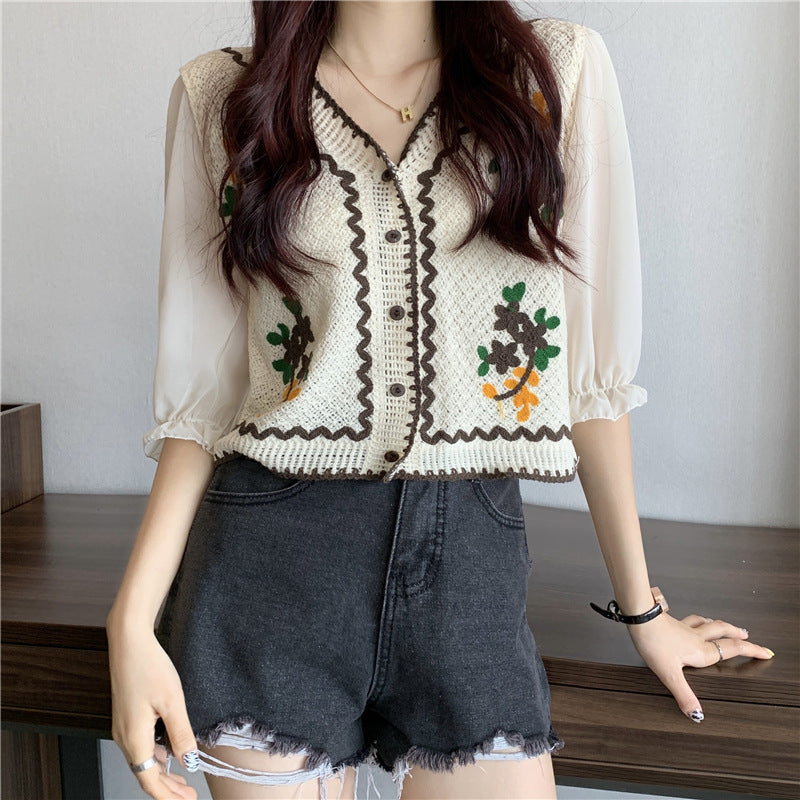 Women's French Embroidery Design Sense Cardigan Top