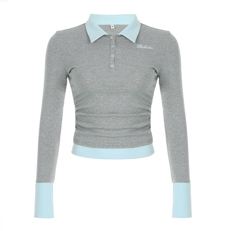 Women's Stitching Half Breasted Knitted Top