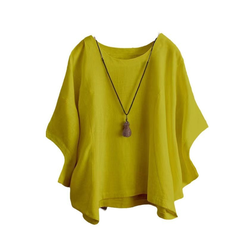 Women's Loose Solid Color Batwing Sleeve Short Sleeve T-shirt