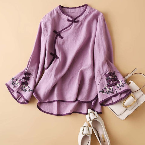 Women's Loose Top Shirt With Crossbody Buckle