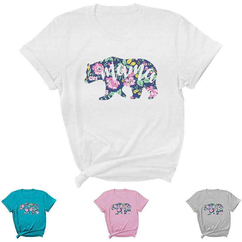 Mama Pattern Printed Short Sleeve Round Neck T-shirt Casual Fashion