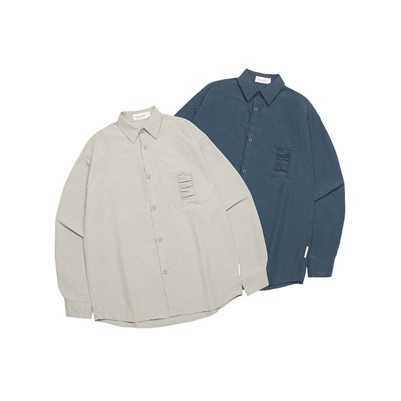 Retro Wrinkle Dry Pocket Design Shirt Loose Long Sleeve