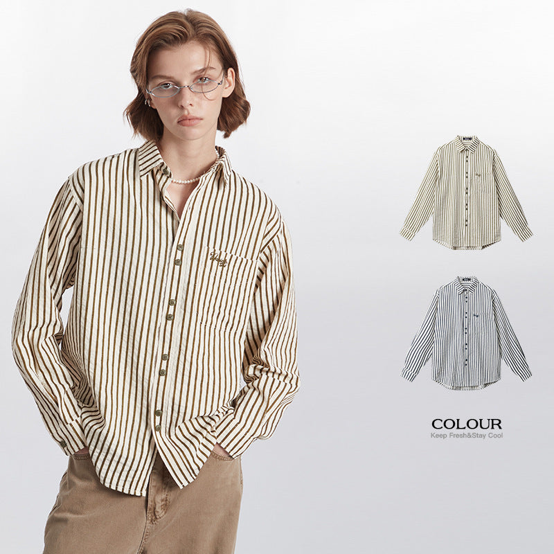 European And American Striped Shirt Women's Autumn Winter Retro Fashion