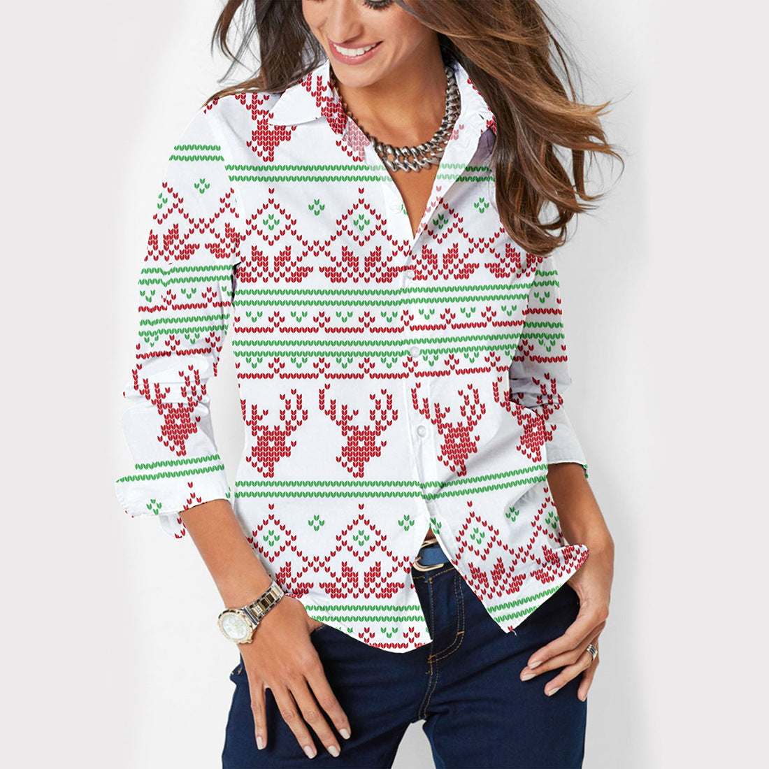 Women's Button Lapel Long Sleeve Shirt