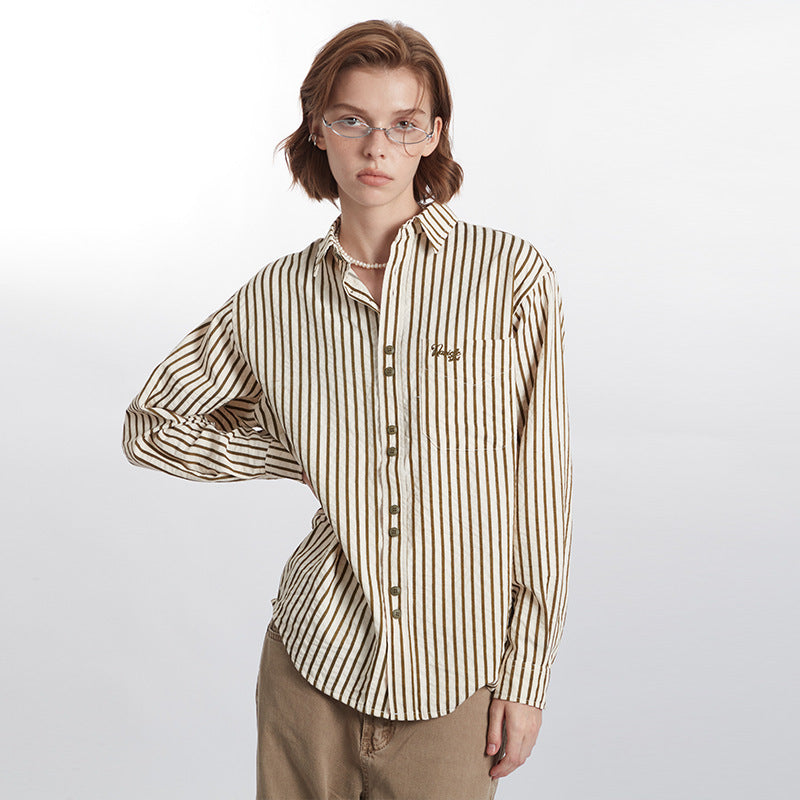 European And American Striped Shirt Women's Autumn Winter Retro Fashion
