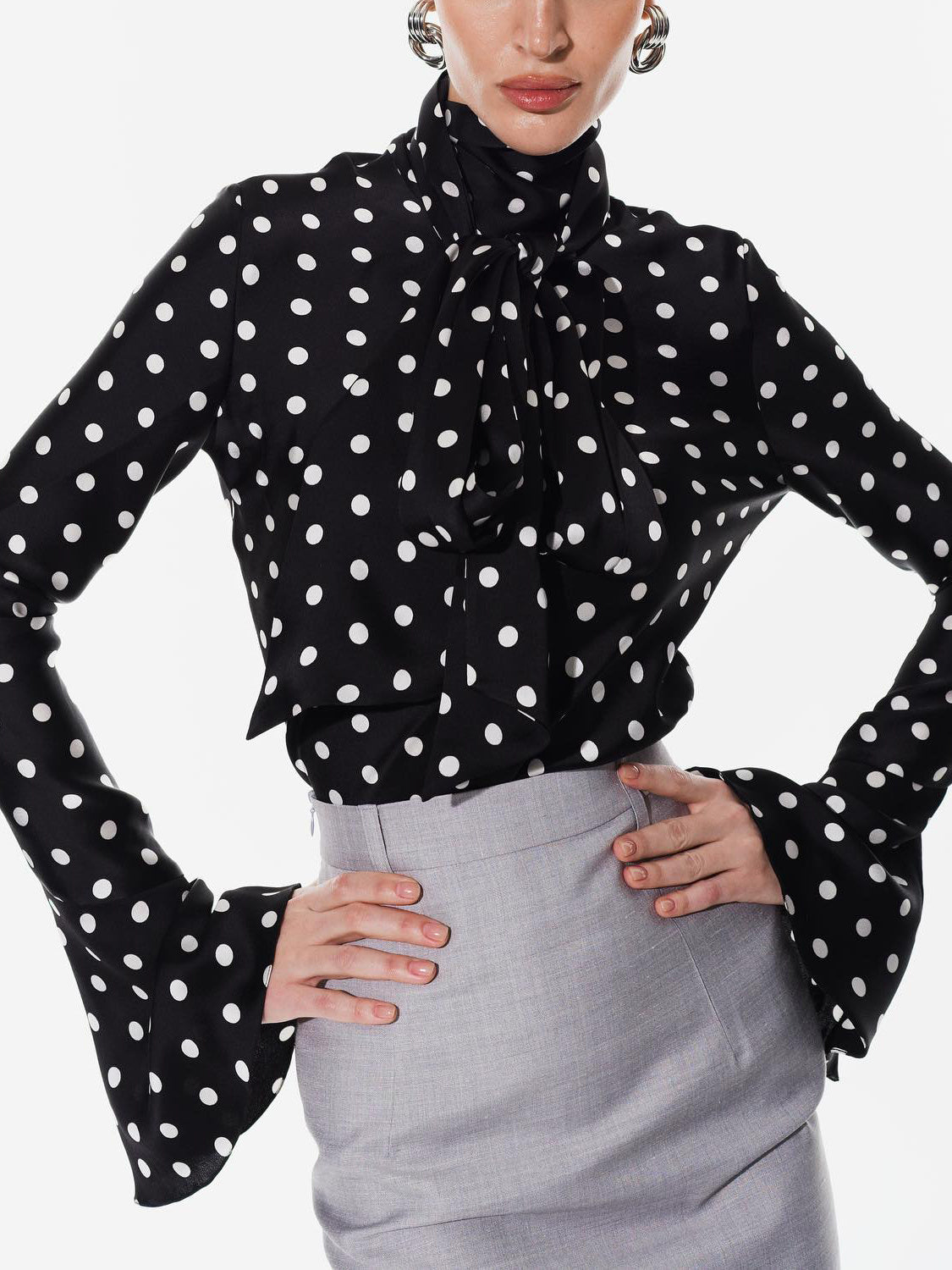 Polka Dot Strappy Bell Sleeve Blouse