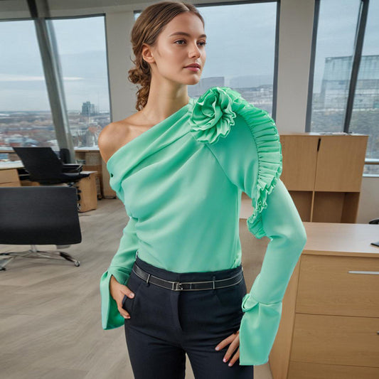 Women's Patchwork Ruffled Floral Long Sleeved Shirt