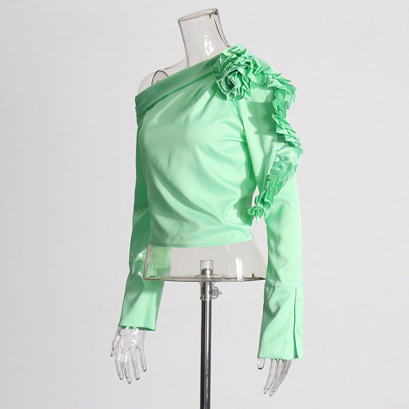 Women's Patchwork Ruffled Floral Long Sleeved Shirt