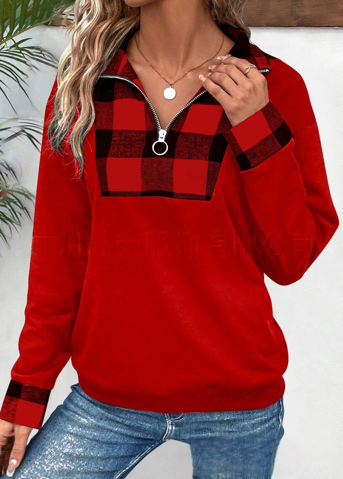 Spring And Autumn Women's Color Matching Zipper Collar Sweater