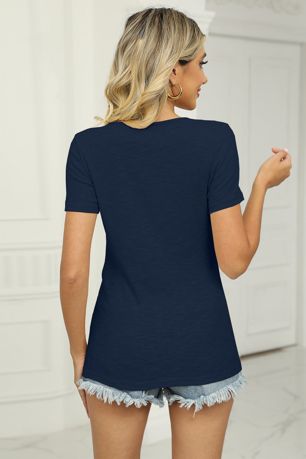 Twisted V-Neck Ribbed T-Shirt
