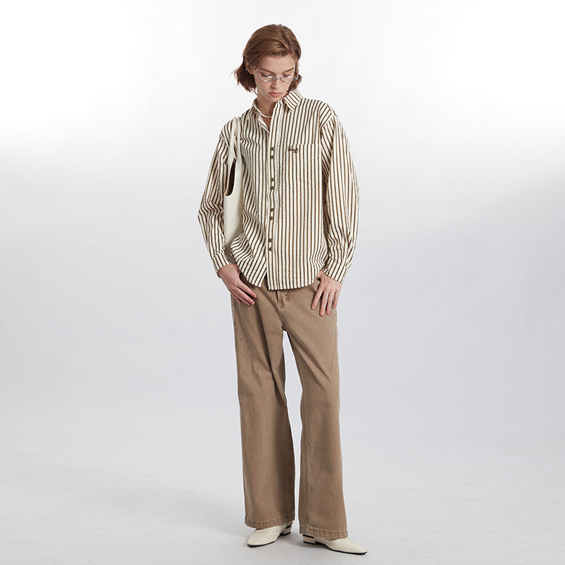 European And American Striped Shirt Women's Autumn Winter Retro Fashion