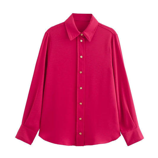 French Style Gold Button Tassel Long Sleeve Lapel Shirt